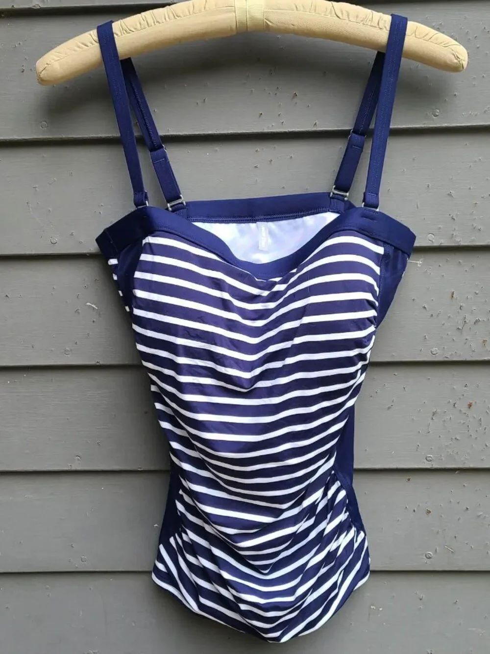 LandsEnd Navy White Stripe Swim Top size 10L